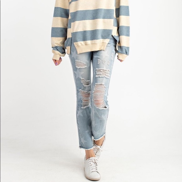 $ FIRM ๐ทLast 1๏ธโฃ Star Printed Distressed Jeans - Picture 6 of 8